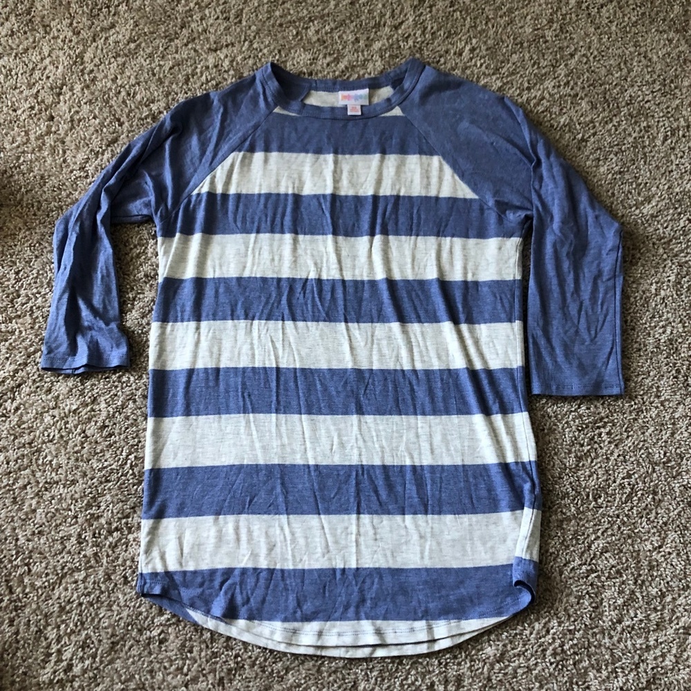 EUC Lularoe XS periwinkle/oatmeal stripe randy top